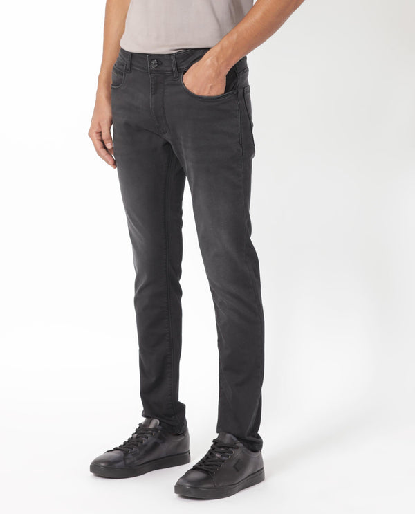 Rare Rabbit Men's Tours Black Mid Wash Mid-Rise Slim Fit Jeans