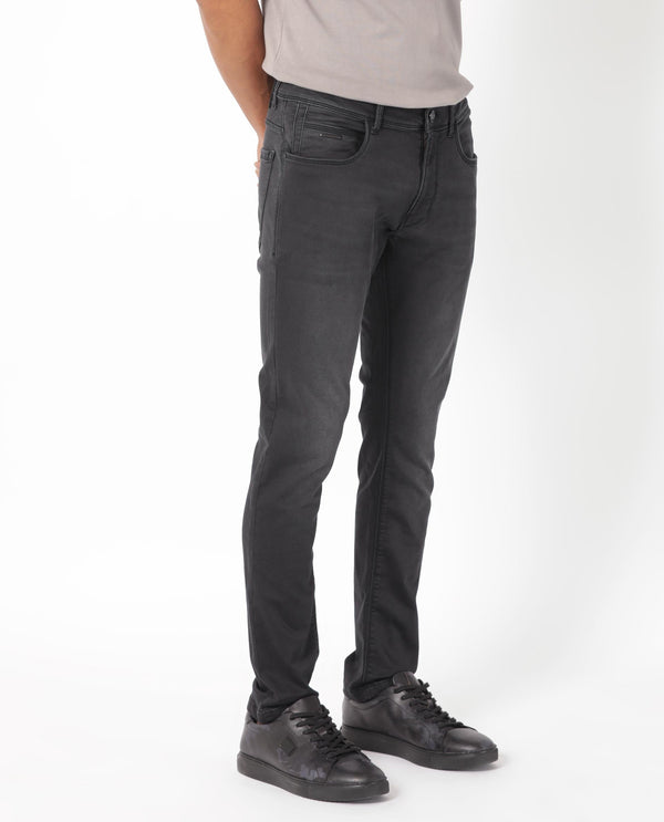 Rare Rabbit Men's Tours Black Mid Wash Mid-Rise Slim Fit Jeans