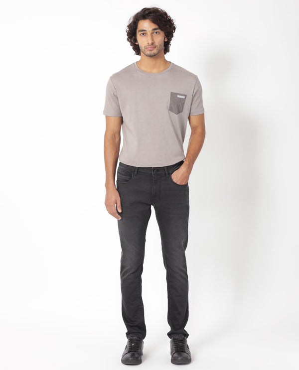 Rare Rabbit Men's Tours Black Mid Wash Mid-Rise Slim Fit Jeans