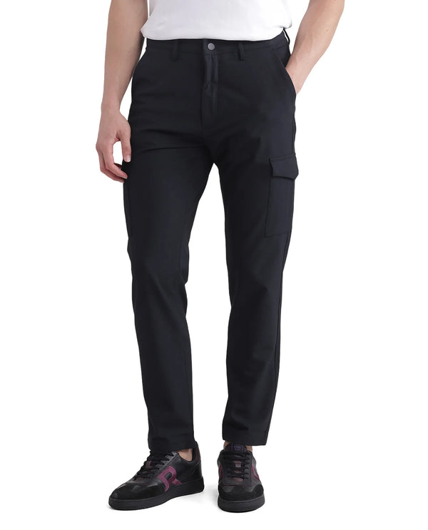 Rare Rabbit Men Traco Black Button And Zip Closure Plain Trouser
