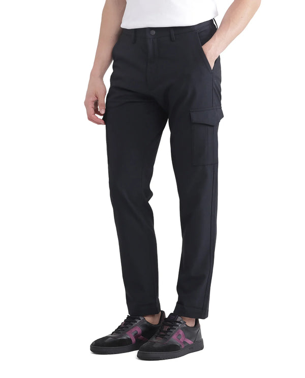 Rare Rabbit Men Traco Black Button And Zip Closure Plain Trouser