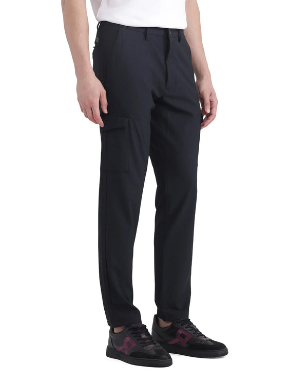 Rare Rabbit Men Traco Black Button And Zip Closure Plain Trouser