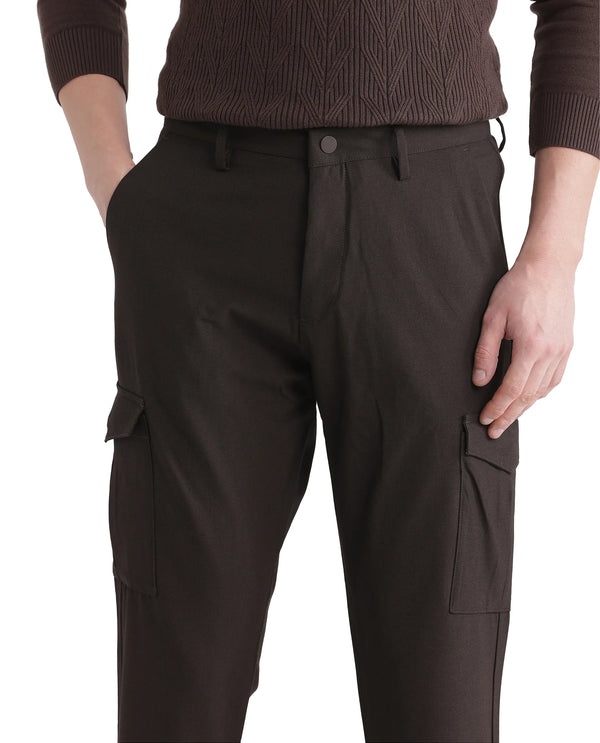 Rare Rabbit Men Traco Dark Brown Button And Zip Closure Plain Trouser
