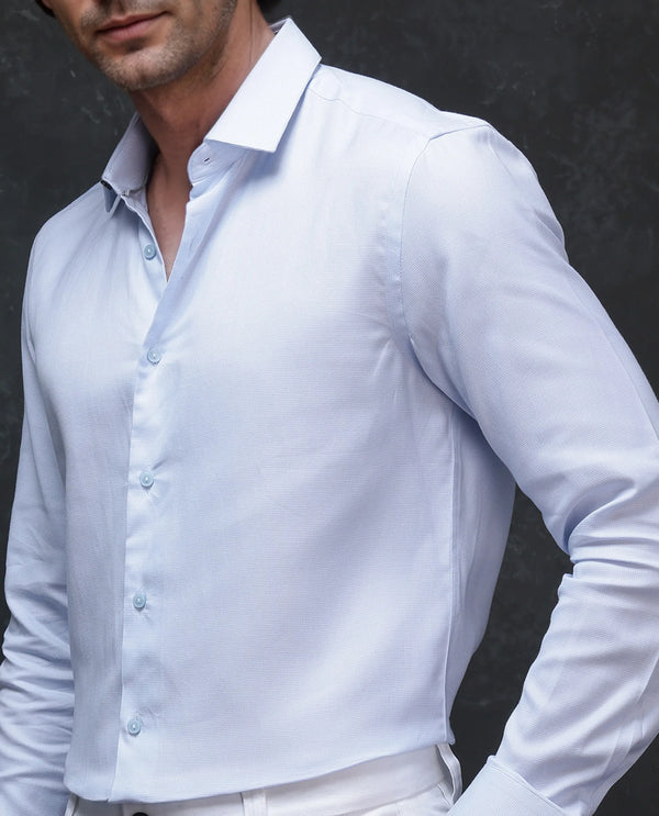 Rare Rabbit Mens Traf Pastel Blue Cotton Dobby Fabric Full Sleeves Regular Fit Solid Shirt