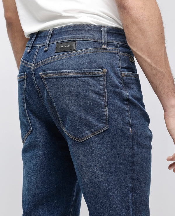 Rare Rabbit Mens Train Fluorescent Blue Regular Fit Mid Wash Mid Rise Jeans