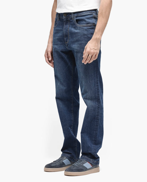 Rare Rabbit Mens Train Fluorescent Blue Regular Fit Mid Wash Mid Rise Jeans