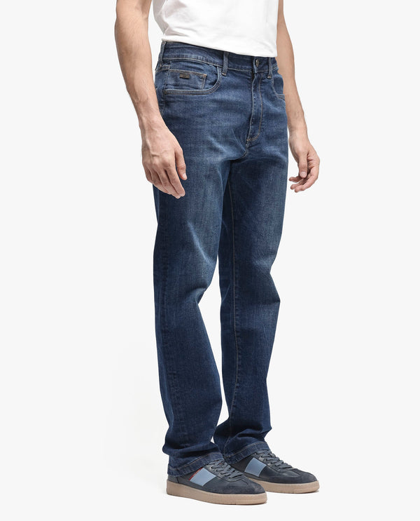Rare Rabbit Mens Train Fluorescent Blue Regular Fit Mid Wash Mid Rise Jeans