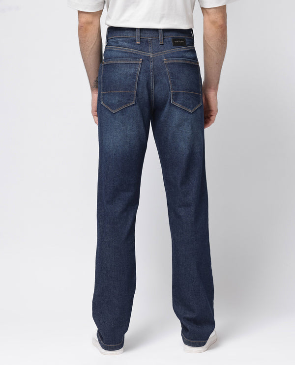 Rare Rabbit Mens Traingle Blue Mid Wash Mid Rise Regular Fit Denim Jeans