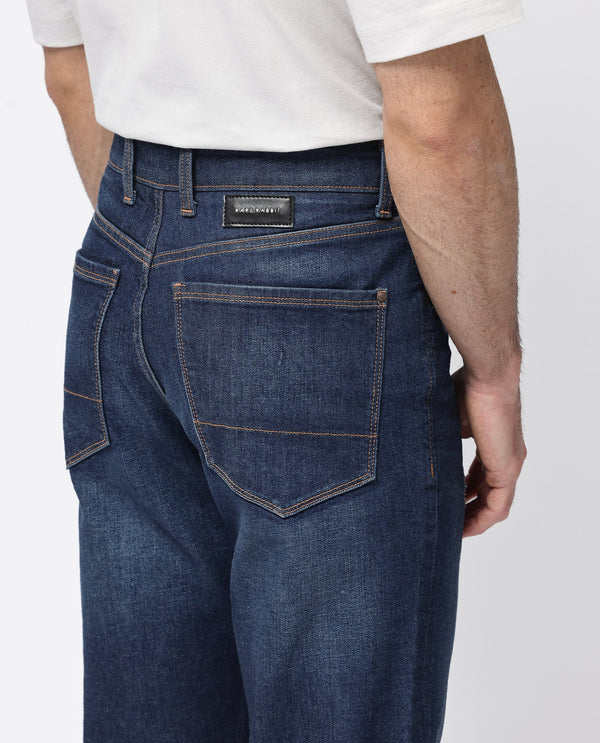 Rare Rabbit Mens Traingle Blue Mid Wash Mid Rise Regular Fit Denim Jeans