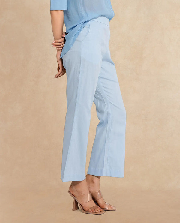 Rareism Women Trani Light Blue  Wide Leg Fit Ankle Length Plain Trouser