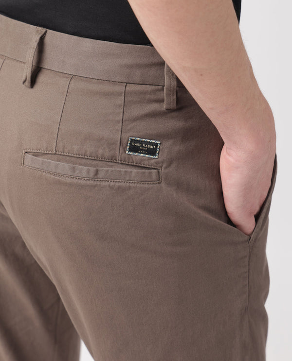 Rare Rabbit Men's Trans Khaki Solid Mid-Rise Regular Fit Trouser