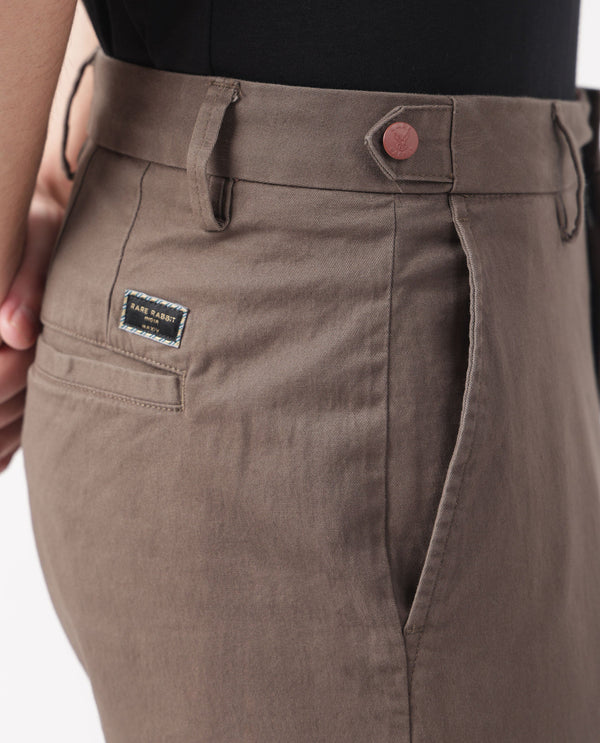 Rare Rabbit Men's Trans Khaki Solid Mid-Rise Regular Fit Trouser