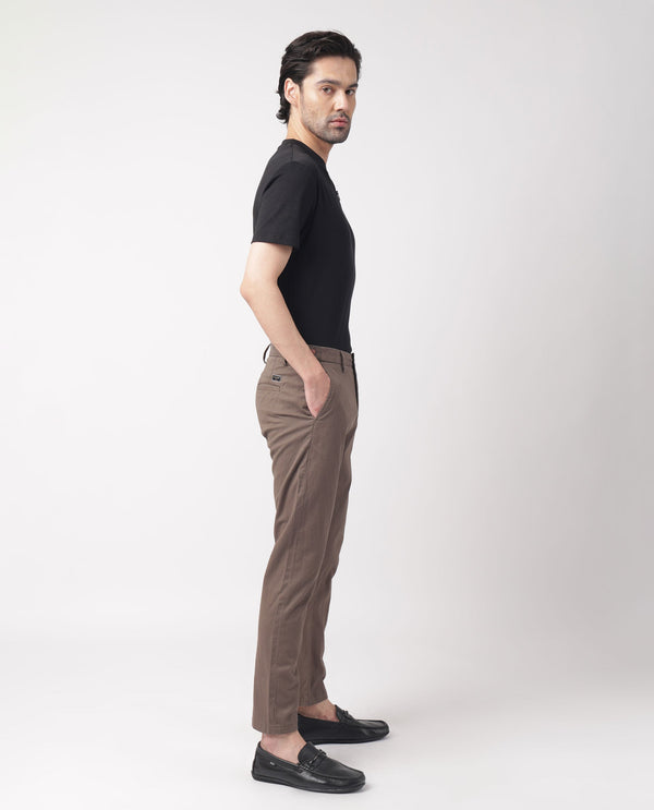 Rare Rabbit Men's Trans Khaki Solid Mid-Rise Regular Fit Trouser