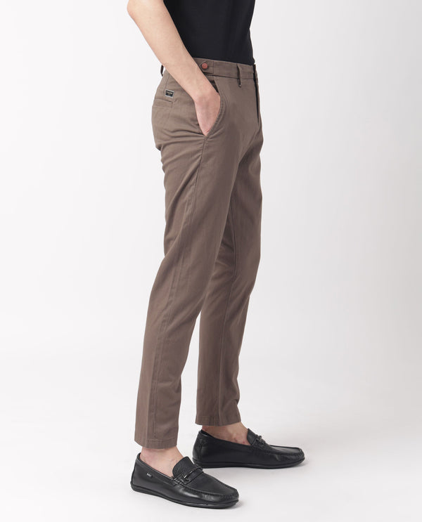 Rare Rabbit Men's Trans Khaki Solid Mid-Rise Regular Fit Trouser