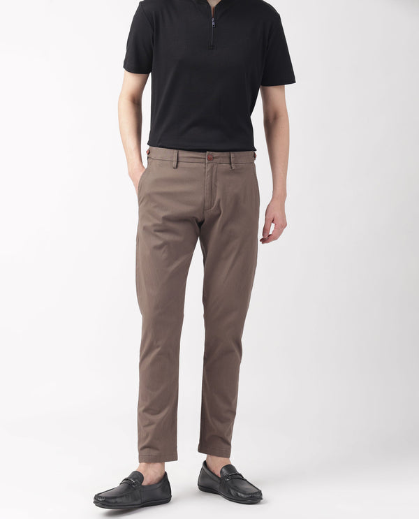 Rare Rabbit Men's Trans Khaki Solid Mid-Rise Regular Fit Trouser