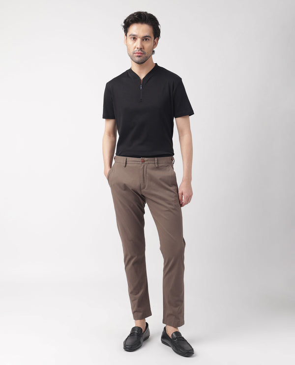 Rare Rabbit Men's Trans Khaki Solid Mid-Rise Regular Fit Trouser