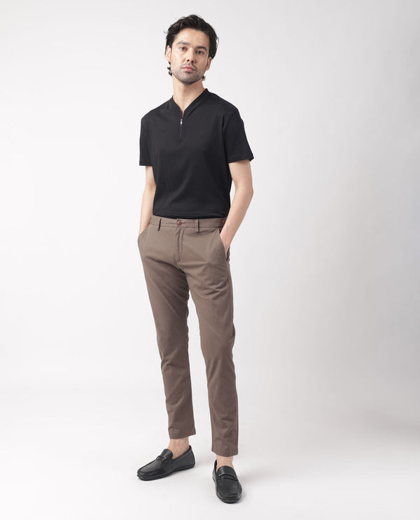 Rare Rabbit Men's Trans Khaki Solid Mid-Rise Regular Fit Trouser