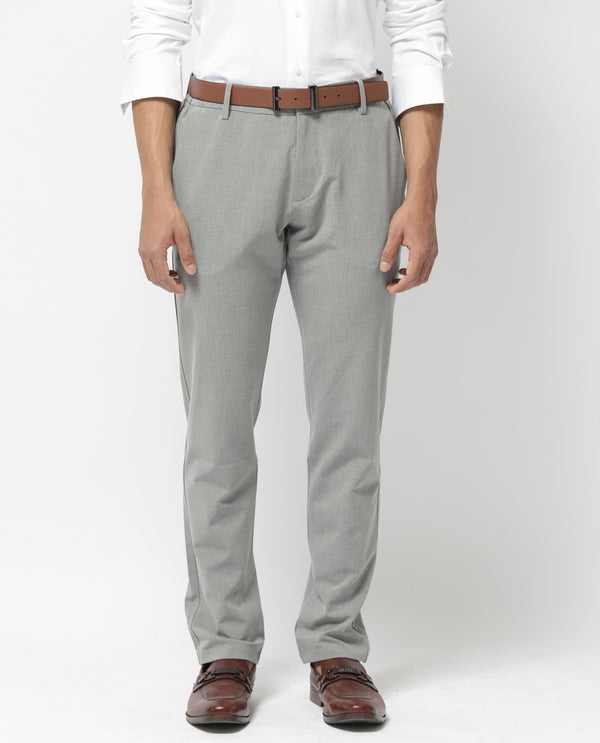Rare Rabbit Men's Travel-24 Grey Poly Viscose Lycra Fabric Blend Solid Trousers
