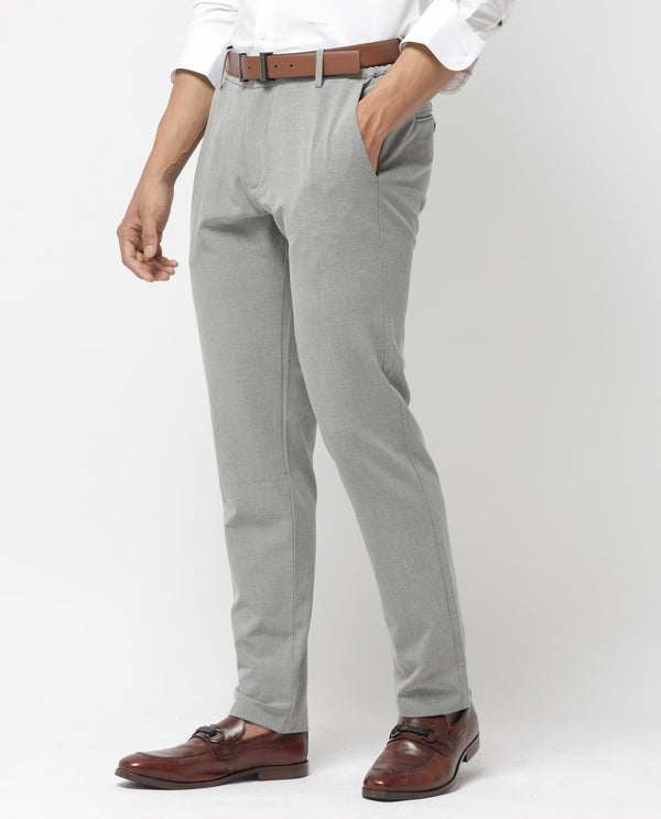 Rare Rabbit Men's Travel-24 Grey Poly Viscose Lycra Fabric Blend Solid Trousers