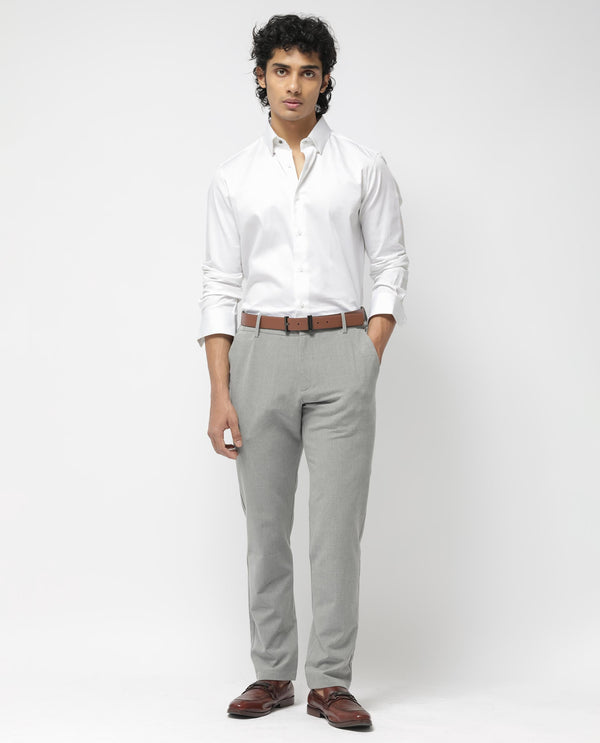 Rare Rabbit Men's Travel-24 Grey Poly Viscose Lycra Fabric Blend Solid Trousers