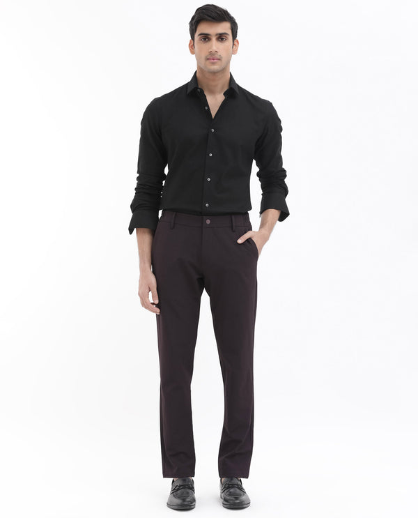 Rare Rabbit Mens Travel-24 Maroon Polyester Viscose Lycra Fabric Mid Rise Regular Fit Solid Trousers