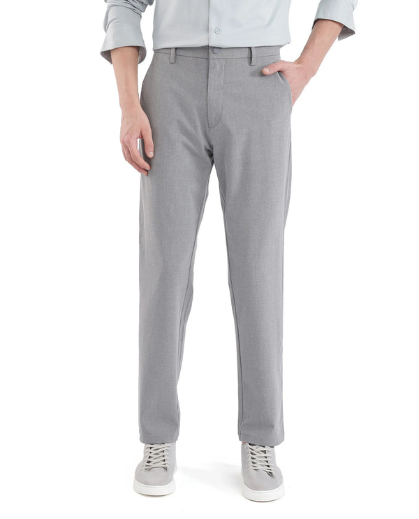 Rare Rabbit Men Travel-25 Grey Button And Zip Closure Plain Trouser