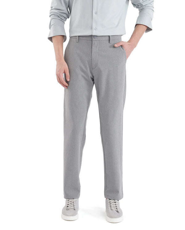 Rare Rabbit Men Travel-25 Grey Button And Zip Closure Plain Trouser
