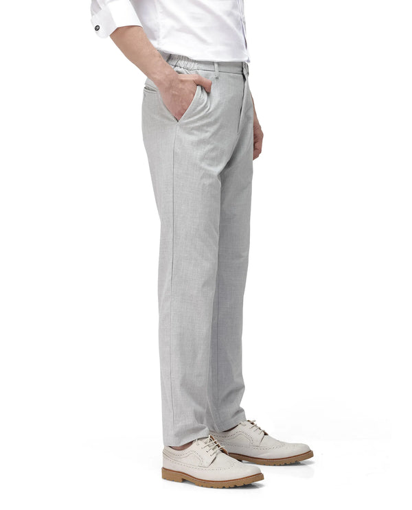 Rare Rabbit Men Travel-26 Grey Cotton Elastane Fabric Button And Zip Closure Plain Trouser