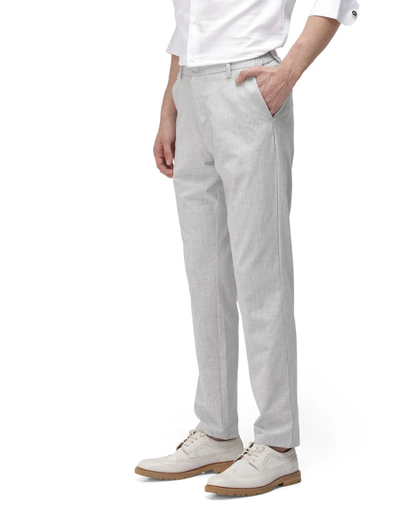 Rare Rabbit Men Travel-26 Grey Cotton Elastane Fabric Button And Zip Closure Plain Trouser