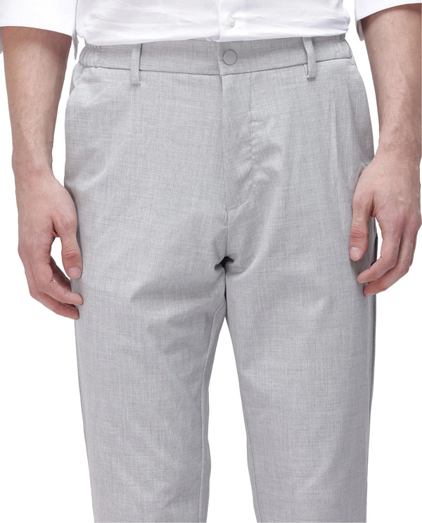 Rare Rabbit Men Travel-26 Grey Cotton Elastane Fabric Button And Zip Closure Plain Trouser