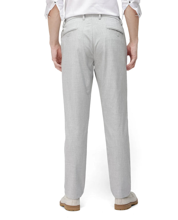 Rare Rabbit Men Travel-26 Grey Cotton Elastane Fabric Button And Zip Closure Plain Trouser