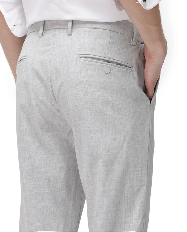 Rare Rabbit Men Travel-26 Grey Cotton Elastane Fabric Button And Zip Closure Plain Trouser