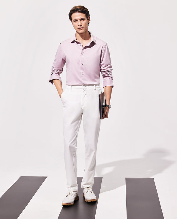Rare Rabbit Men's Travel-11 White Polyester Viscose Fabric Button And Zip Closure Regular Fit Plain Trouser