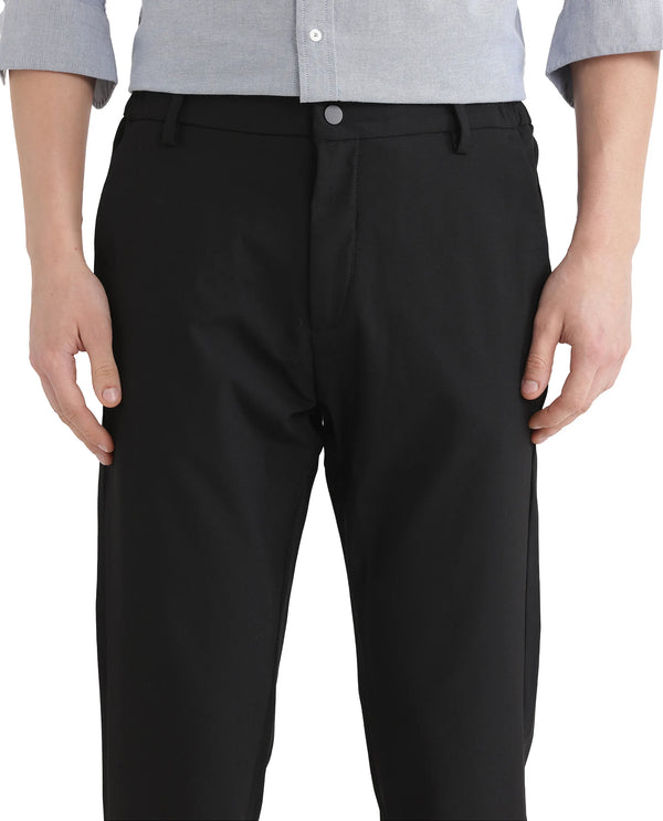 Rare Rabbit Men Travel-Uni Black Polyester Viscose Fabric Button And Zip Closure Plain Trouser