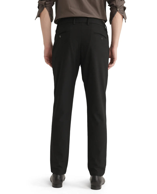 Rare Rabbit Men Travel-26 Black Cotton Elastane Fabric Button And Zip Closure Plain Trouser