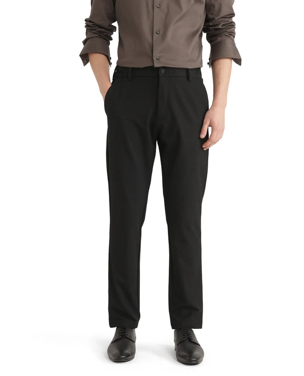 Rare Rabbit Men Travel-26 Black Cotton Elastane Fabric Button And Zip Closure Plain Trouser