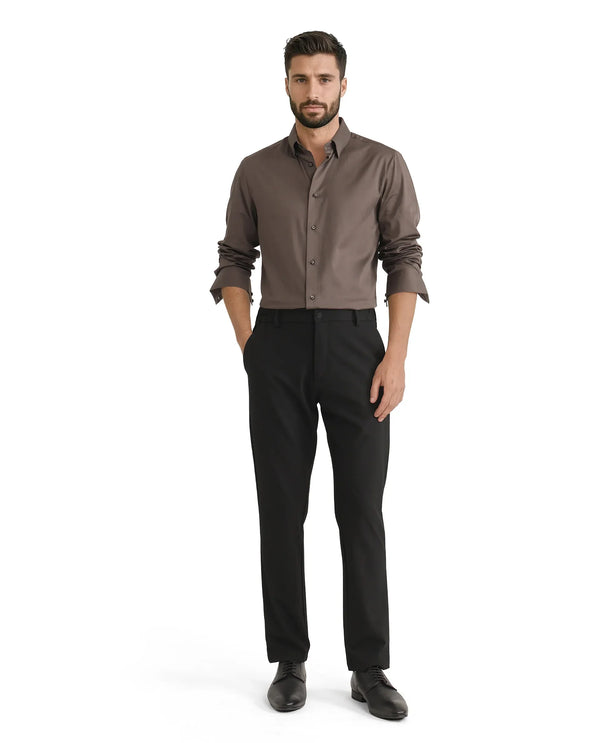 Rare Rabbit Men Travel-26 Black Cotton Elastane Fabric Button And Zip Closure Plain Trouser