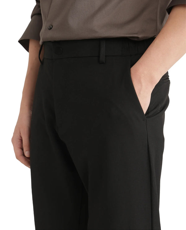 Rare Rabbit Men Travel-26 Black Cotton Elastane Fabric Button And Zip Closure Plain Trouser