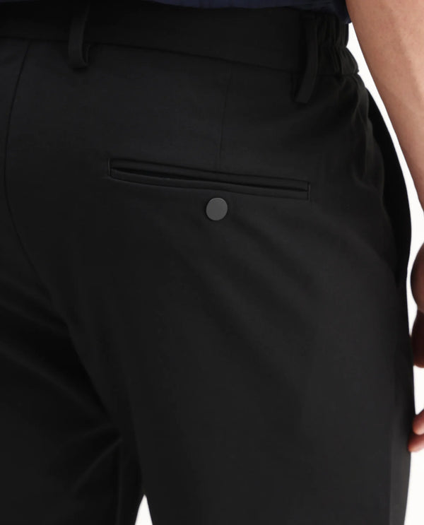 Rare Rabbit Men Travel-Aw25 Black Polyester Blend Fabric Button Closure Plain Trouser