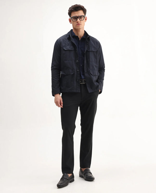 Rare Rabbit Men Travel-Aw25 Black Polyester Blend Fabric Button Closure Plain Trouser