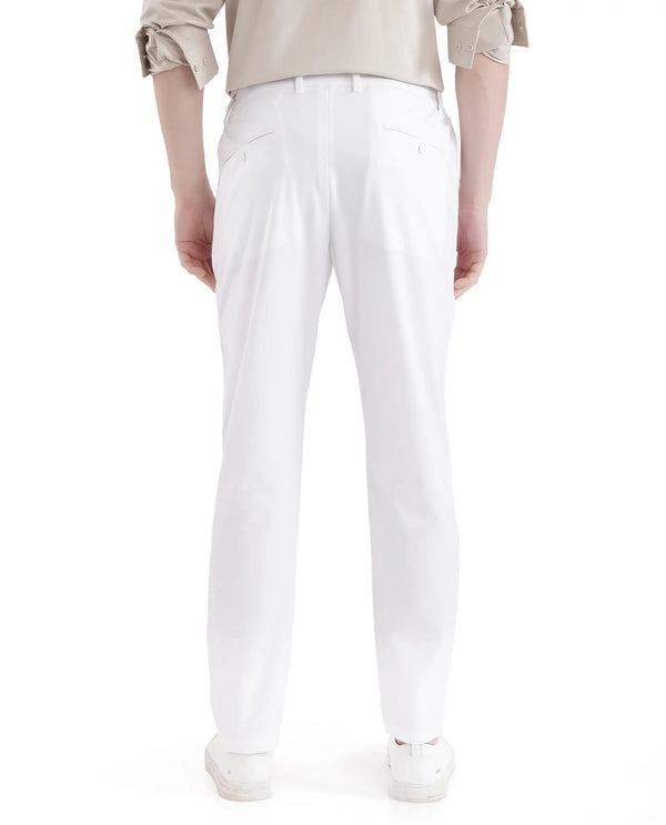 Rare Rabbit Men's Travel-11 White Polyester Viscose Fabric Button And Zip Closure Regular Fit Plain Trouser