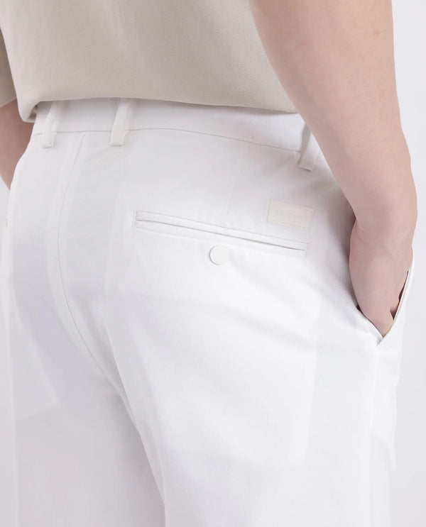 Rare Rabbit Men's Travel-11 White Polyester Viscose Fabric Button And Zip Closure Regular Fit Plain Trouser