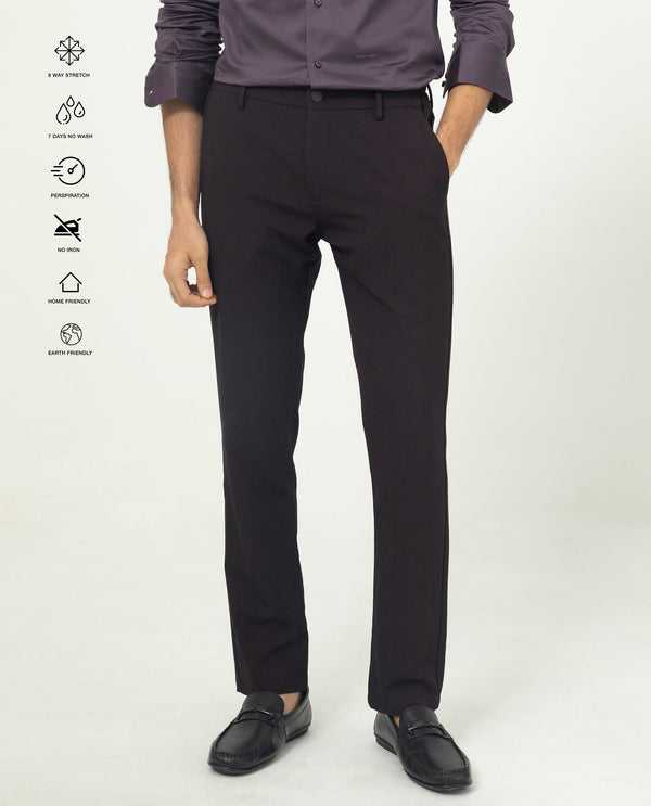 Rare Rabbit Men's Traveller Maroon Solid Mid-Rise Regular Fit Trouser