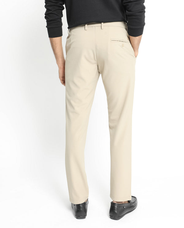 Rare Rabbit Men's Traveller Beige Solid Mid-Rise Regular Fit Trouser