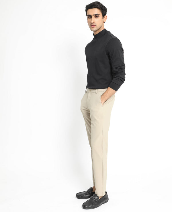 Rare Rabbit Men's Traveller Beige Solid Mid-Rise Regular Fit Trouser