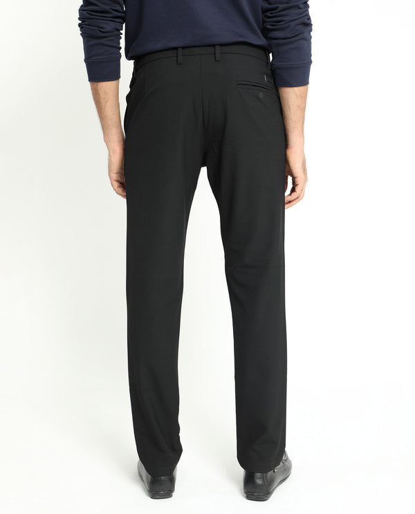 Rare Rabbit Men's Traveller Black Solid Mid-Rise Regular Fit Trouser