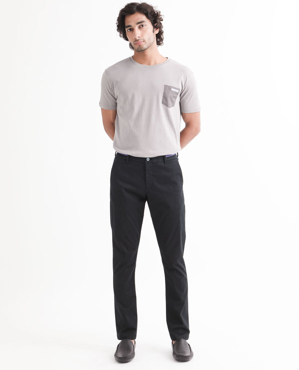 Rare Rabbit Men's Trellis Black Solid Mid-Rise Regular Fit Trouser