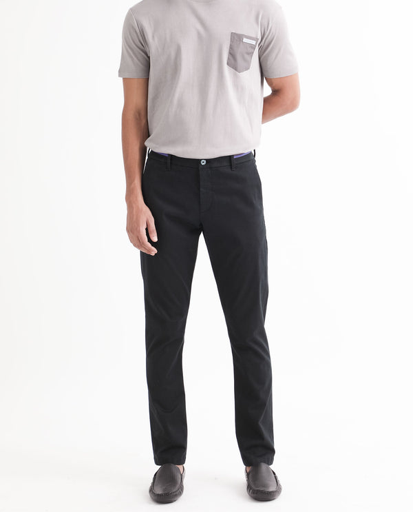 Rare Rabbit Men's Trellis Black Solid Mid-Rise Regular Fit Trouser