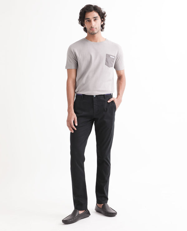 Rare Rabbit Men's Trellis Black Solid Mid-Rise Regular Fit Trouser