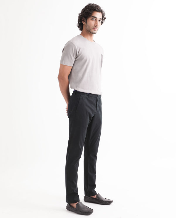 Rare Rabbit Men's Trellis Black Solid Mid-Rise Regular Fit Trouser